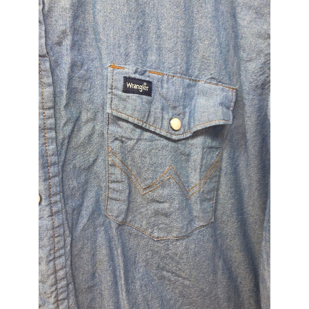 Wrangler Men's XL Blue Western Pearl Snap Shirt Long Sleeve Cowboy Chambray - Picture 4 of 10